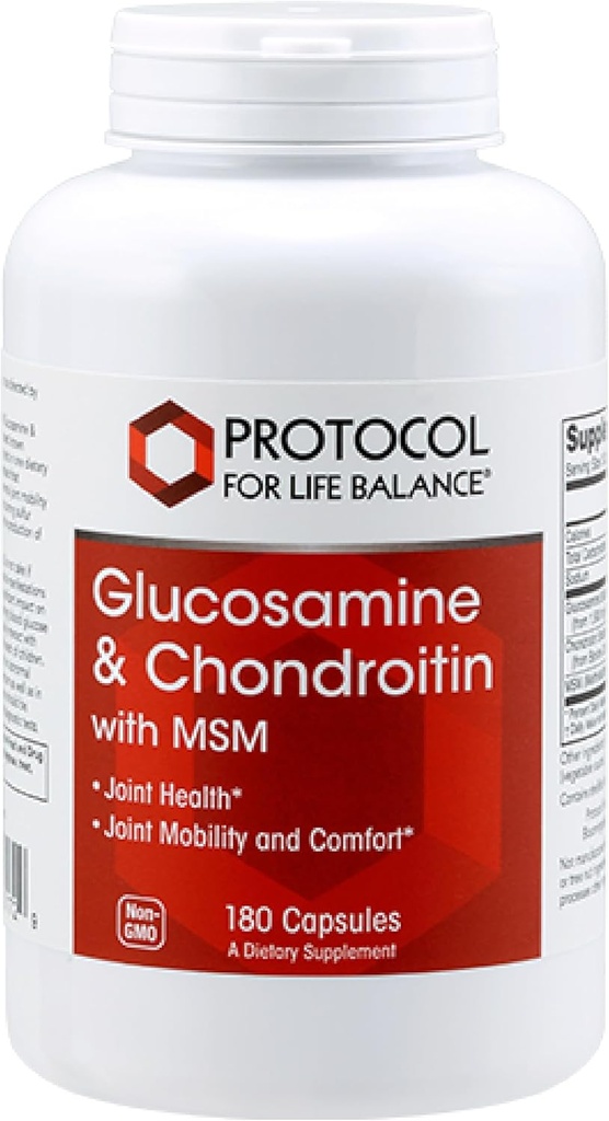 Protocol Glucosamine & Chondroitin with MSM - Joint Support* - Chondroitin MSM Supplement - Non-GMO & Dairy Free - 180 Veg Caps
