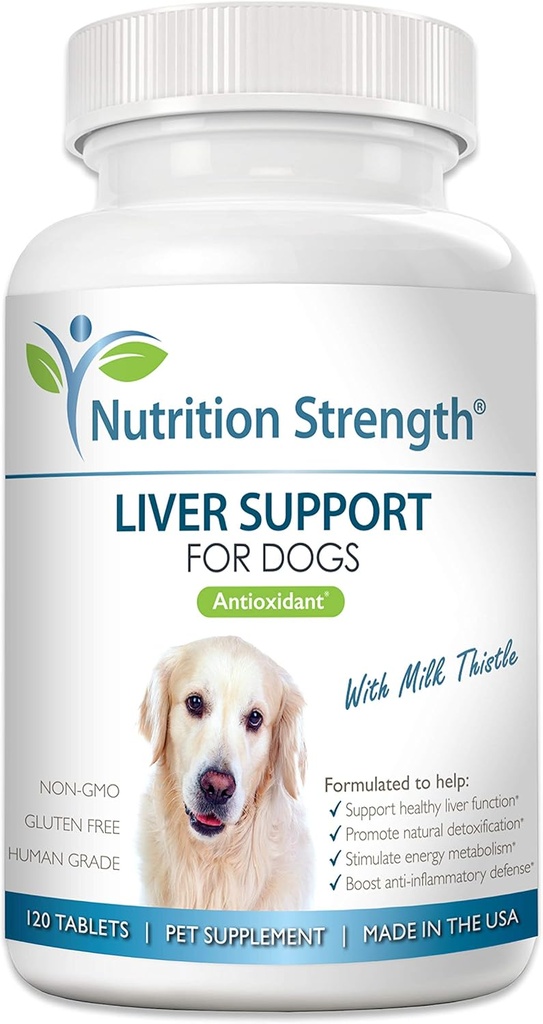Soutien du foie pour les chiens pour promouvoir la désintoxication naturelle, avec le chardon de lait pour les chiens, racine de dandelion, quai jaune, racine de nettle, millepertuis et coenzyme Q10, 120 comprimés à croquer