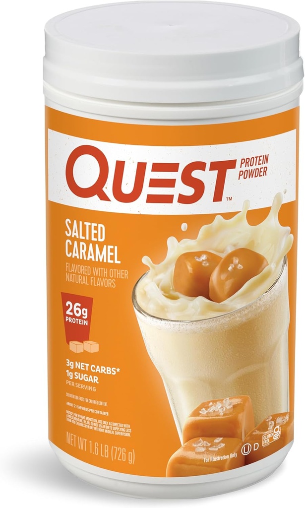 Quest Nutrition Poudre de protéines de caramel salée, 26g de protéines, 1g de sucre, faible teneur en glucides, sans gluten, 1,6 livre, 24 portions