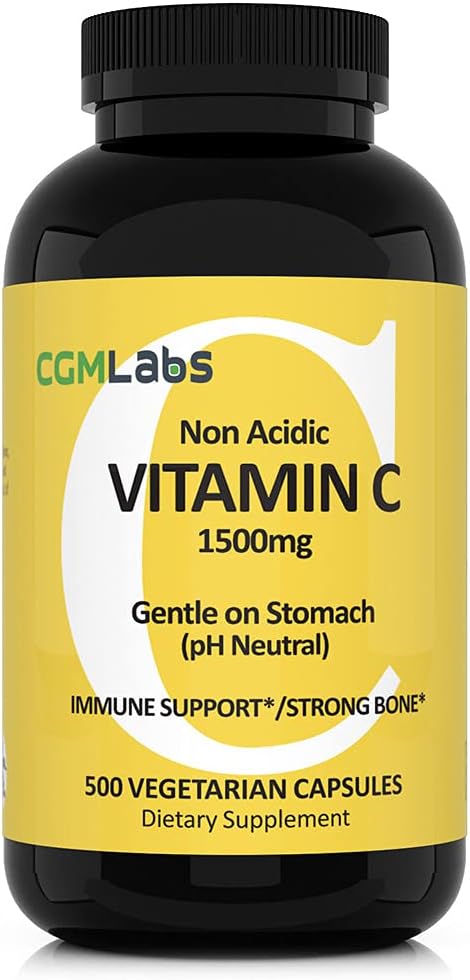 Non Acidic Vitamin C Dietary Supplement 1500mg with Calcium. Gentle on Stomach, Immune/Bone Support (500)