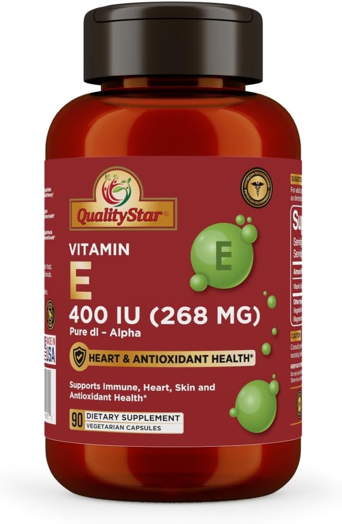 Capsules de vitamine E pour la santé immunitaire, cardiaque, cutanée et antioxydante - Capsules 100% Vegan une fois par jour 90 Capsules de 400 UI (268 mg)