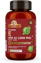 Capsules de vitamine E pour la santé immunitaire, cardiaque, cutanée et antioxydante - Capsules 100% Vegan une fois par jour 90 Capsules de 400 UI (268 mg)