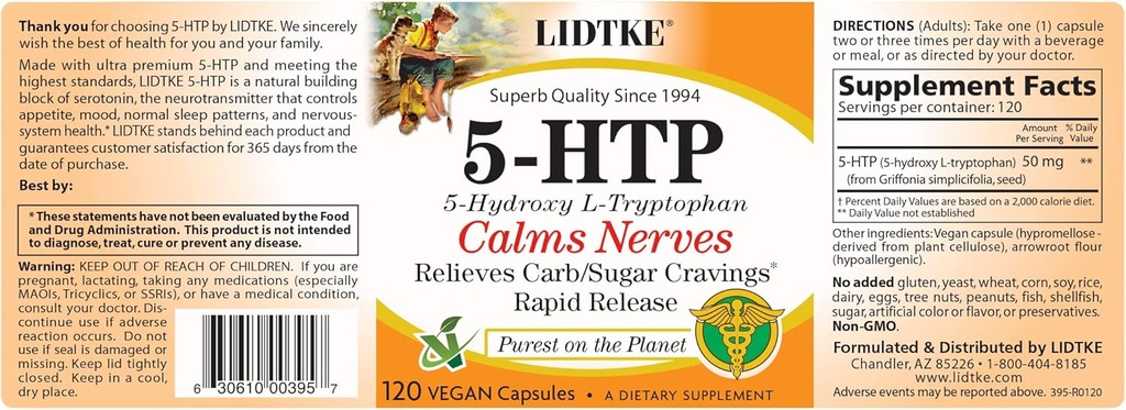 Lidtke 5-HTP 120 Capsules Dietary Supplement