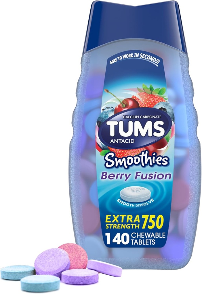 Smoothies antiacides TUMS Fusion de baies Extra Strength 750, Dissolve lisse - 140 comprimés à croquer