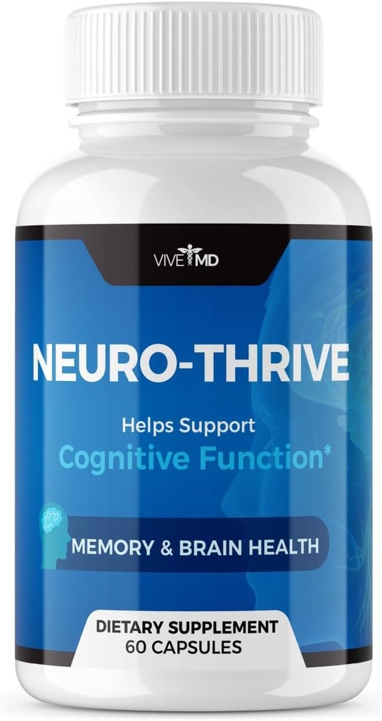 VIVE MD Neuro Thrive Cerveau Supplément - Formule Officielle - Neuro Thrive PQQ, Neuro Thrive - Extra Force avec Extrait Ginkgo Biloba, Extrait Ginseng Sibérien - (60 Capsules)