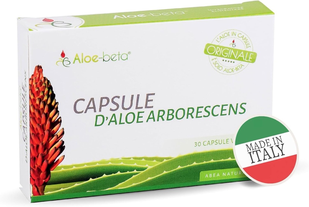 ALOEBETA Aloe Arborescens Natural Power Capsules - Supplément Aloe 100% biologique, Stimule les défenses immunitaires, antioxydant, détoxifiant - végétalien, pas d'OGM, sans gluten, pas de sucre