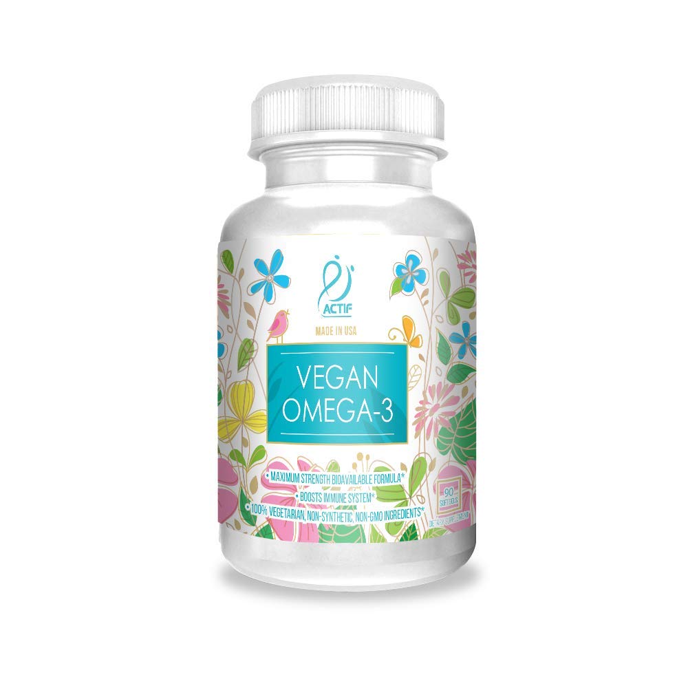 Actif Oméga-3 végétalien, formule d'huile d'algues haute résistance, 100% naturel, DHA biologique, EPA, Oméga-3 - non-OGM, 90 nombre