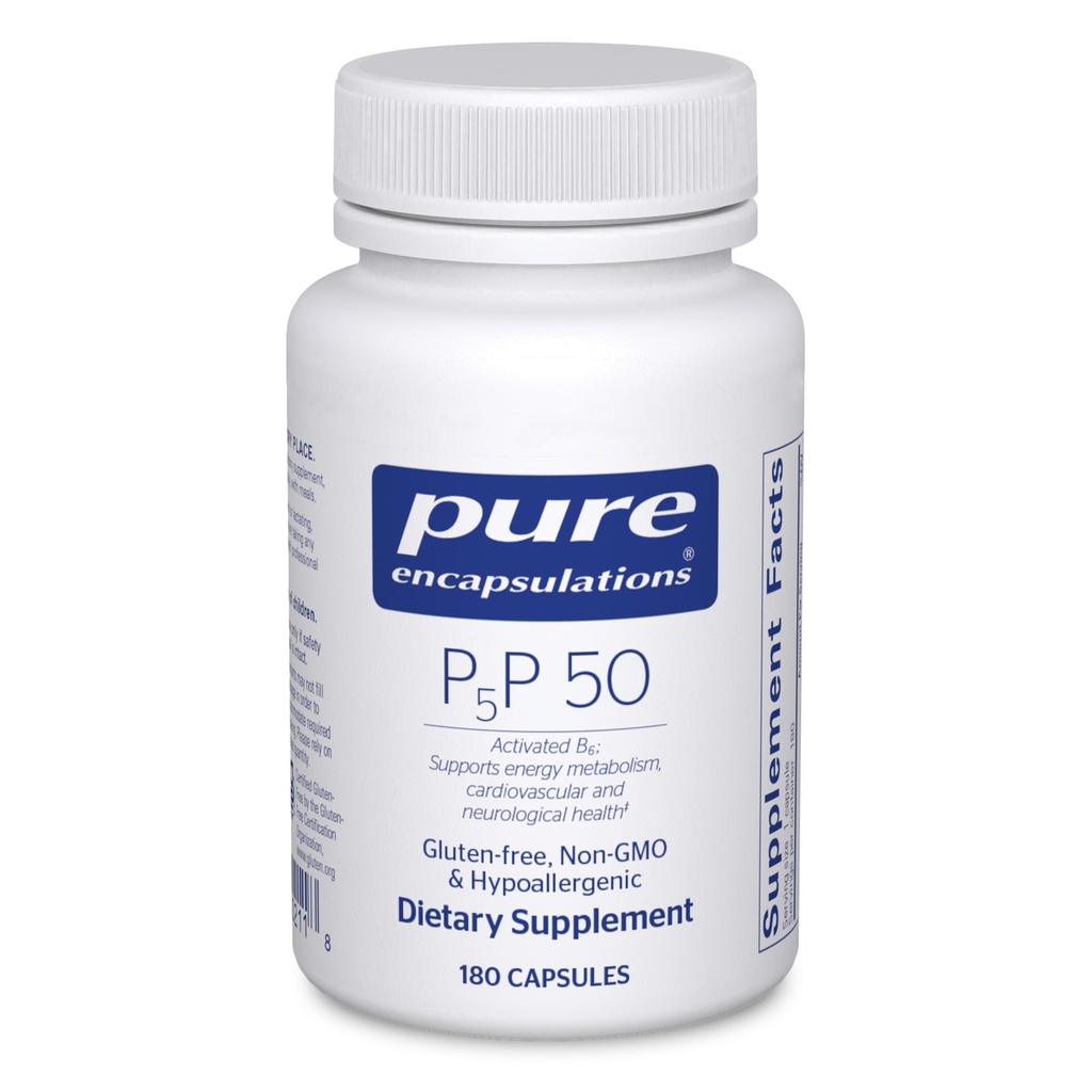 Encapsulations pures P5P 50 - Vitamine active B6 - Soutient le métabolisme énergétique et la santé cérébrale* - Sans gluten et sans OGM - 180 capsules