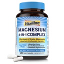 Supplément complexe de magnésium 6 en 1, 1160mg Magnésium chélaté pour l'absorption maximale, aide pour mieux dormir, relaxation et nervosité calme, 120 Capsules végétaliennes, sans OGM et sans gluten