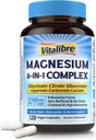 Supplément complexe de magnésium 6 en 1, 1160mg Magnésium chélaté pour l'absorption maximale, aide pour mieux dormir, relaxation et nervosité calme, 120 Capsules végétaliennes, sans OGM et sans gluten