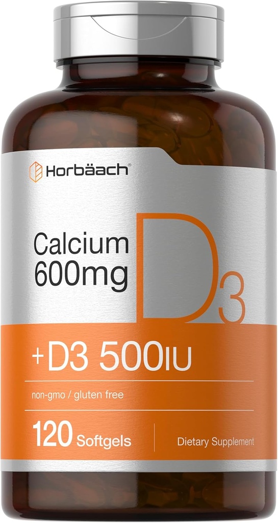 Supplément calcium Horbäach avec vitamine D3.600 mg.120 Softgels.
