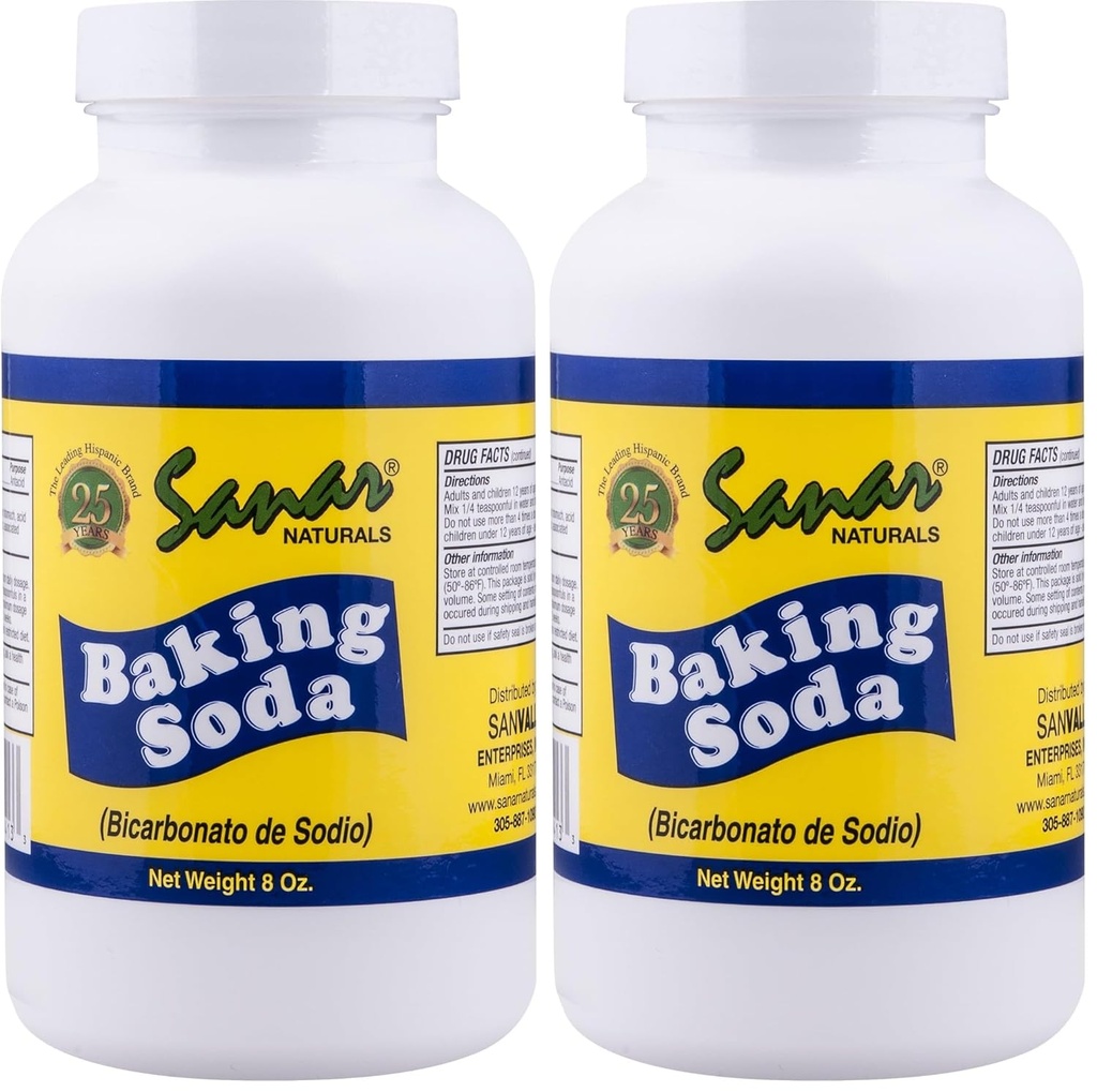 Sanar Naturals Bake Soda, 8 oz - Pour le soutien digestif comme antiacide, cuisson, nettoyage, désodorisant, et plus (Pack de 2)