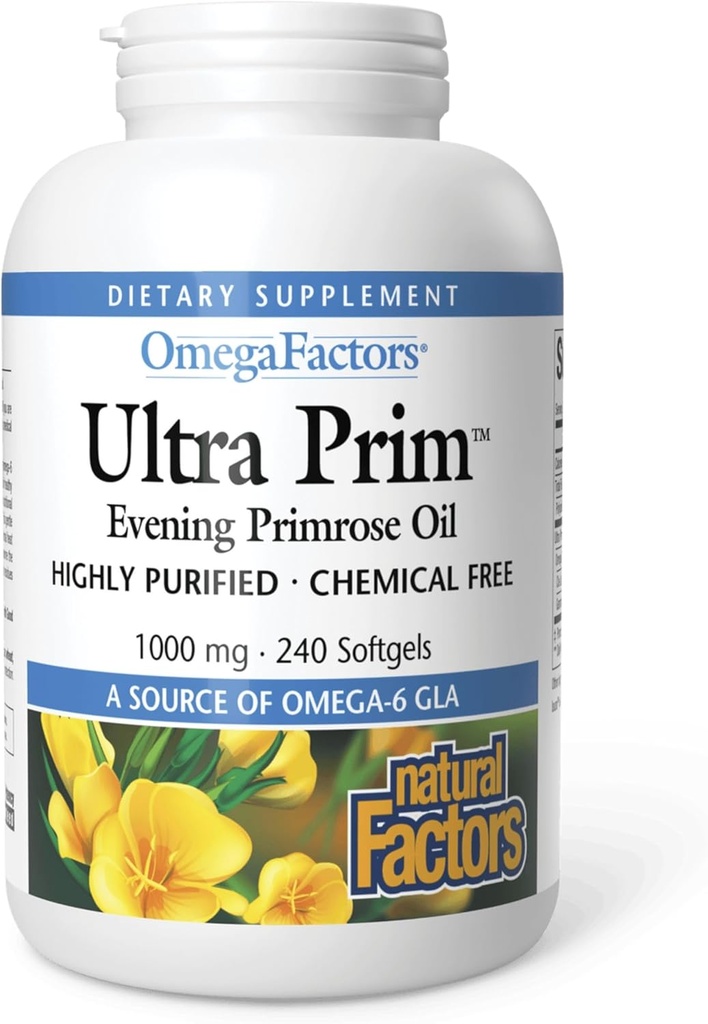 Facteurs oméga par facteurs naturels, huile de prim ultra-prim, favorise la santé des femmes et immunitaire avec Omega-6 GLA, 240 softgels (240 portions)