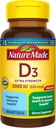 Nature faite vitamine D3 5000 UI (125 mcg) Softgels, supplément de vitamine D extra-forte pour le soutien de santé osseux et immunitaire, 180 comtes, 180 jours
