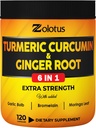 6 in 1 Turmeric Curcumin + Ginger Capsules, 95% Curcuminoids with Ginger, Garlic Bulb, Bromelain, Moringa, Black Pepper - 120 Capsules