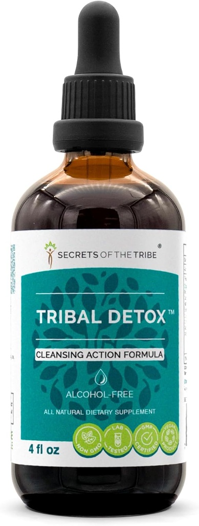 Extrait de détox tribal à base de plantes, teinture de glycérite sans alcool, curcuma, dandelion, chardon de lait, dard, cleavers, canneberge, verge d'or, formule de nettoyage du thé vert (4 FL OZ)