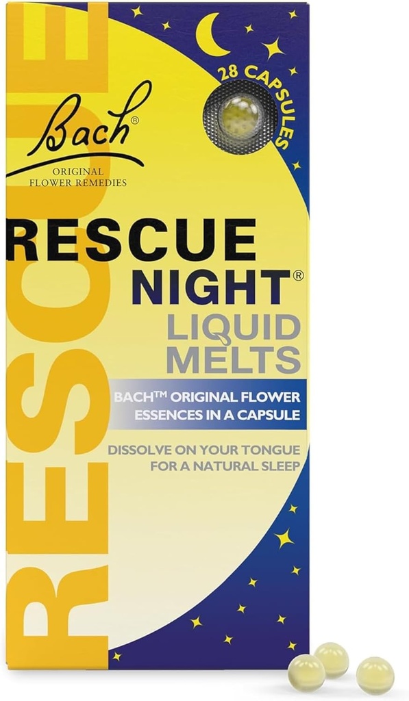 Bach RESCUE SLEEP Melts liquides, Vanille naturelle d'orange, Aide naturelle au sommeil, Soulagement du stress, Essence de fleur homéopathique, Sans mélatonine, Gluten et sucre, Non-alcool, Non-Narcotique, 28ct.