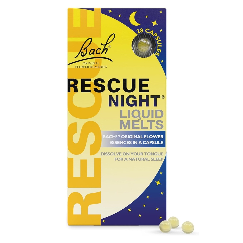 Bach RESCUE SLEEP Melts liquides, Vanille naturelle d'orange, Aide naturelle au sommeil, Soulagement du stress, Essence de fleur homéopathique, Sans mélatonine, Gluten et sucre, Non-alcool, Non-Narcotique, 28ct.