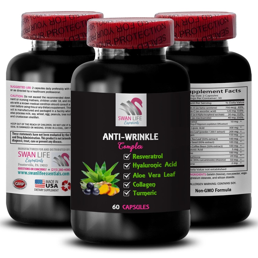 Youth Restorer - Complexe antirides - Hydratation soyeuse, Hydratant de la peau, Avantages Aloe Vera, Haricot de café vert, Extrait curcuma, Hydratation raffermissante, Défense de la peau, Glycine 1 Bouteille 60 Capsules
