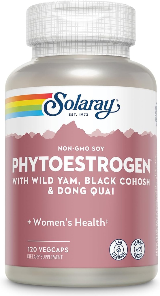 SOLARAY Phytoestrogen Menopause Suppléments - Wild Yam, Black Cohosh et Dong Quai Estrogen Pills pour la santé des femmes - Vegan, Lab Vérifié, Garantie de 60 jours (30 portions, 120 VegCaps)
