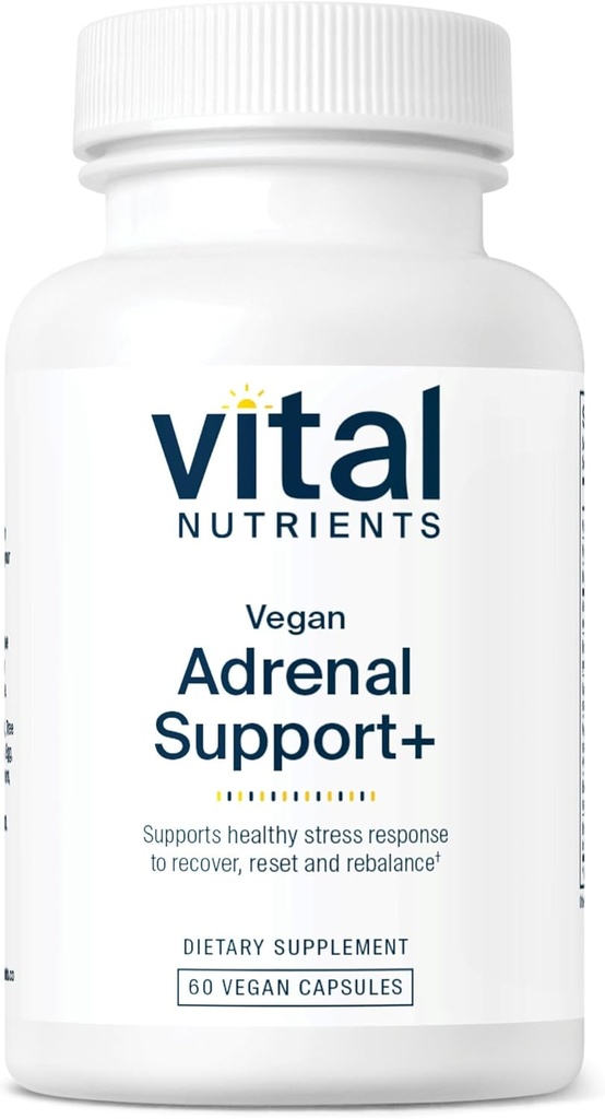 Nutriments vitaux Vegan Adrénal Support +- Supplément pour soutenir la fonction adrénale Gland et la réponse au stress sain*- Stress léger*-Gluten, laiterie et sans soja 60 capsules
