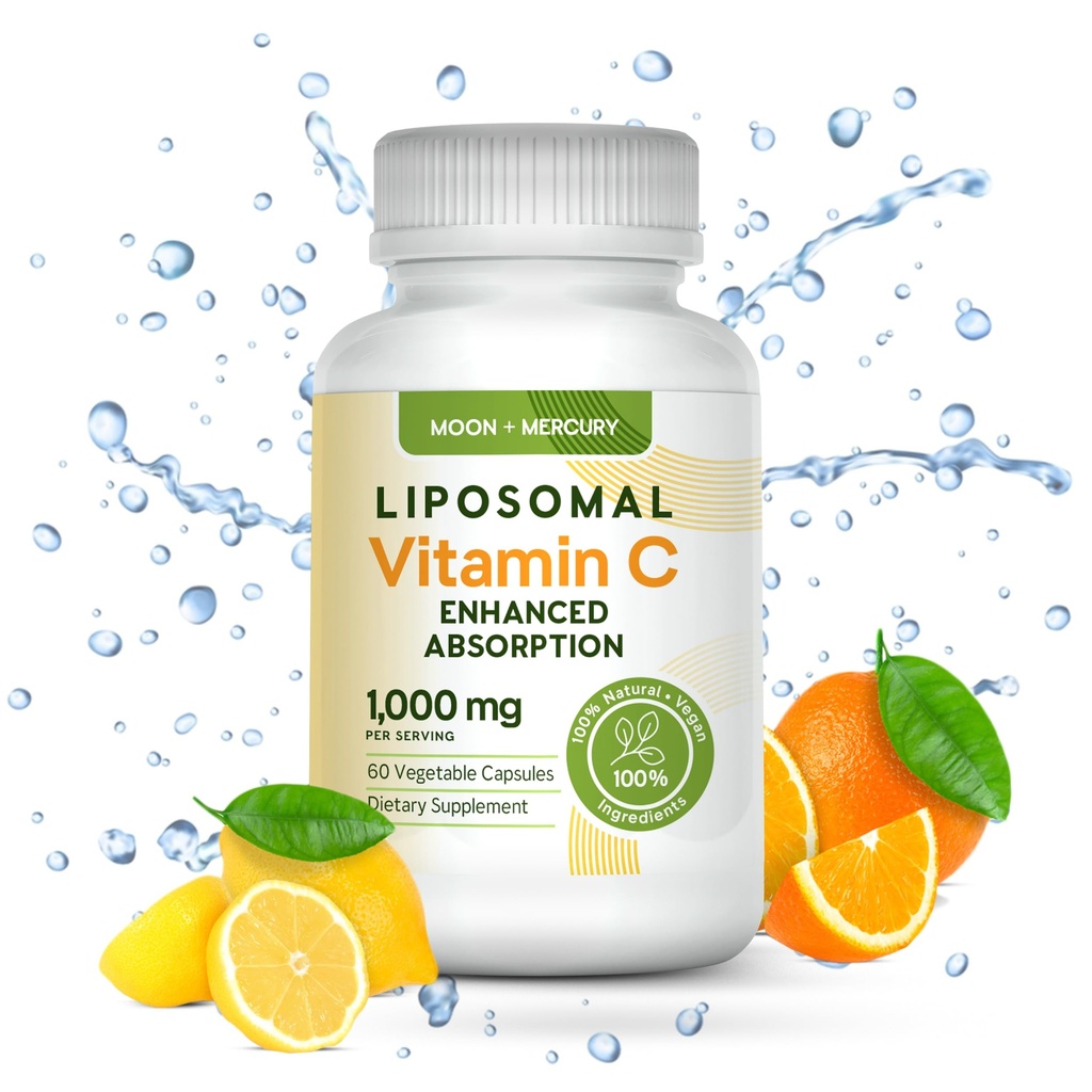 Liposomique - Vitamine c 1000mg - 60 Capsules de Vitamine c - Absorption plus élevée, biodisponibilité Liposomique Vitamine c par Lune et Mercure