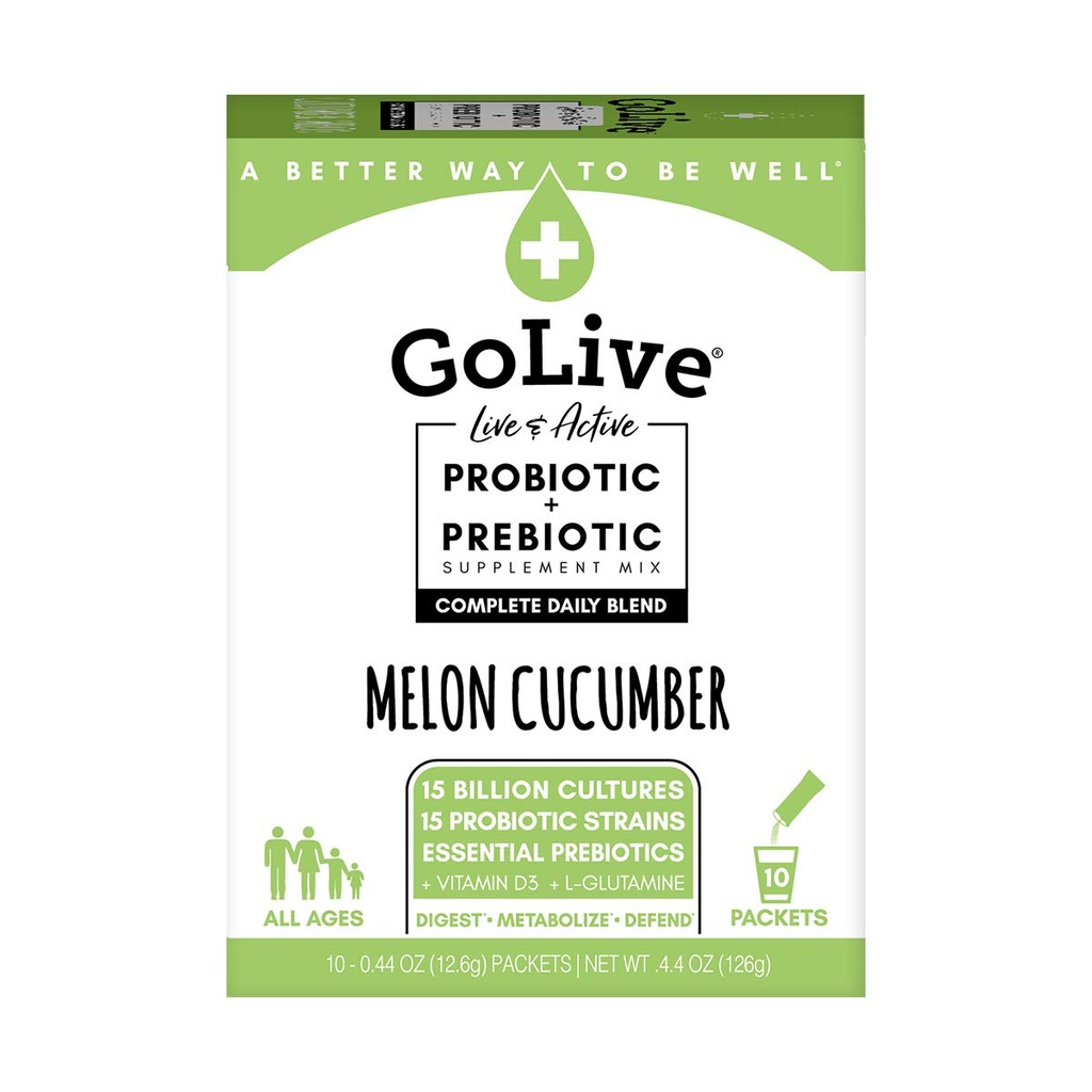 Probiotiques GoLive pour les adultes et les enfants, Melon et concombre, 10ct- Probiotiques pour les adultes et les enfants, fibre prébiotique pour la santé gustative et digestive, recommandé par les médecins et les diététistes