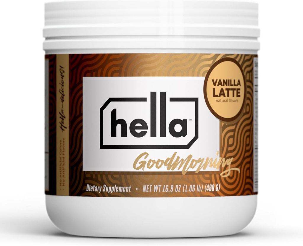 Hella Nutrition Goodmorning Café Alternative Caféine naturelle avec Mushroom Café Substitut : protéines, collagène, vitamines B-12 & D, électrolytes, et minéraux.