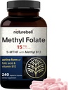 NatureBell L Methylfolate 15mg, 240 Capsules de Véggies 5-MTHF avec du Methyl B12 1 000mcg