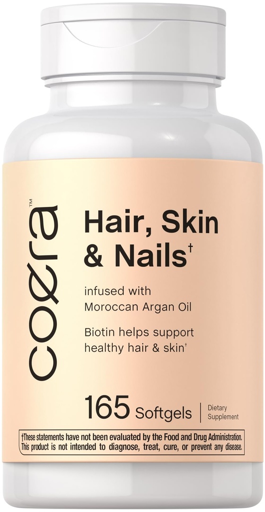Coera Cheveux, peau et ongles Vitamines de 165 softgels avec biotine, collagène et huile d'argan marocaine.
