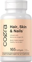 Coera Cheveux, peau et ongles Vitamines de 165 softgels avec biotine, collagène et huile d'argan marocaine.