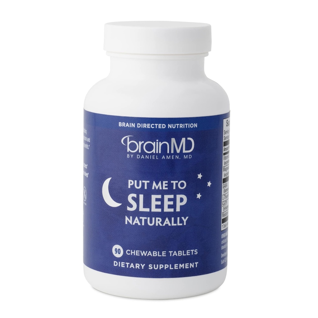 BRAINMD M'endormir naturellement - 90 comprimés à croquer - avec mélatonine, L-Theanine, magnésium, GABA, vitamine B6 et 5-HTP - Sans gluten - 45 portions