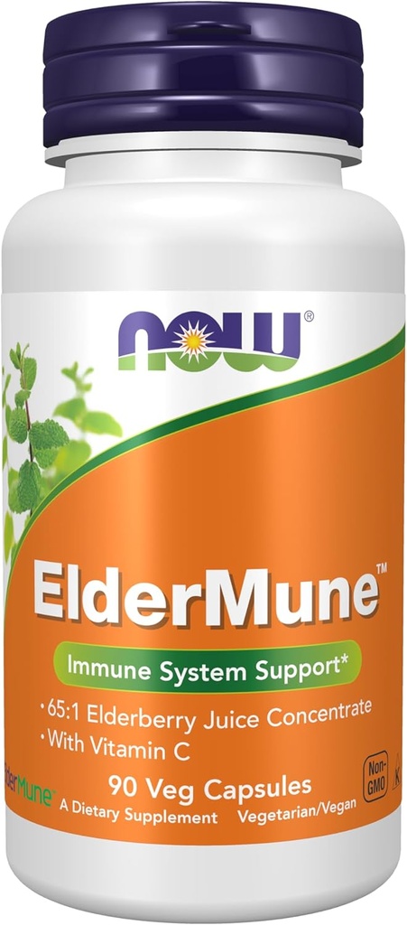 MAINTENANT Aliments Suppléments, ElderMune 65:1 Jus de baies d'eau concentré avec vitamine C, système immunitaire support, 90 capsules de légumes