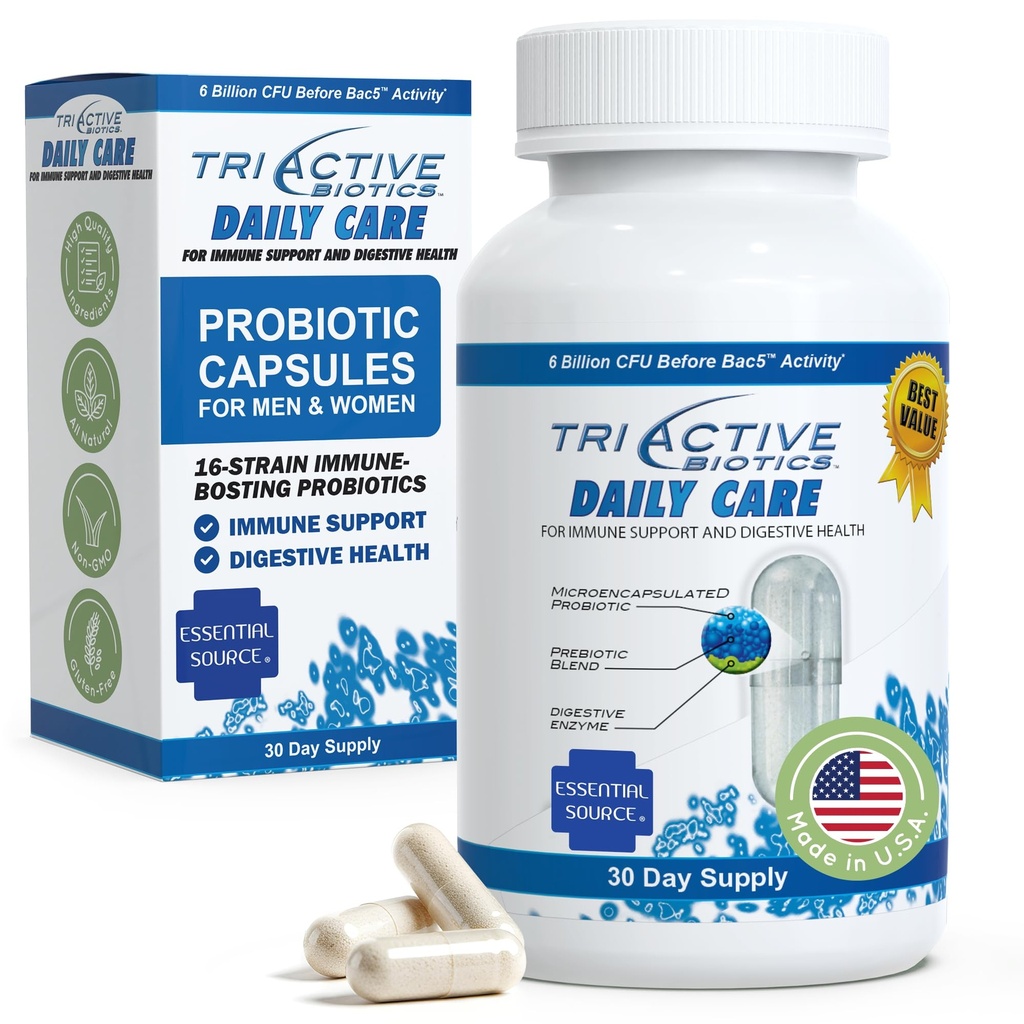 Soins quotidiens de biotique triactive - Probiotiques pour les femmes et les hommes, mélange prébiotique avec 6 milliards CFU - Probiotiques pour la santé digestive - Soutien Gut Health, défense immunitaire - 30 capsules
