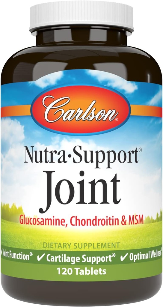 Carlson - Soutien Nutra, Glucosamine Chondroïtine & MSM, Fonction articulaire, Cartilage Support & Optimal Wellness, 120 comprimés