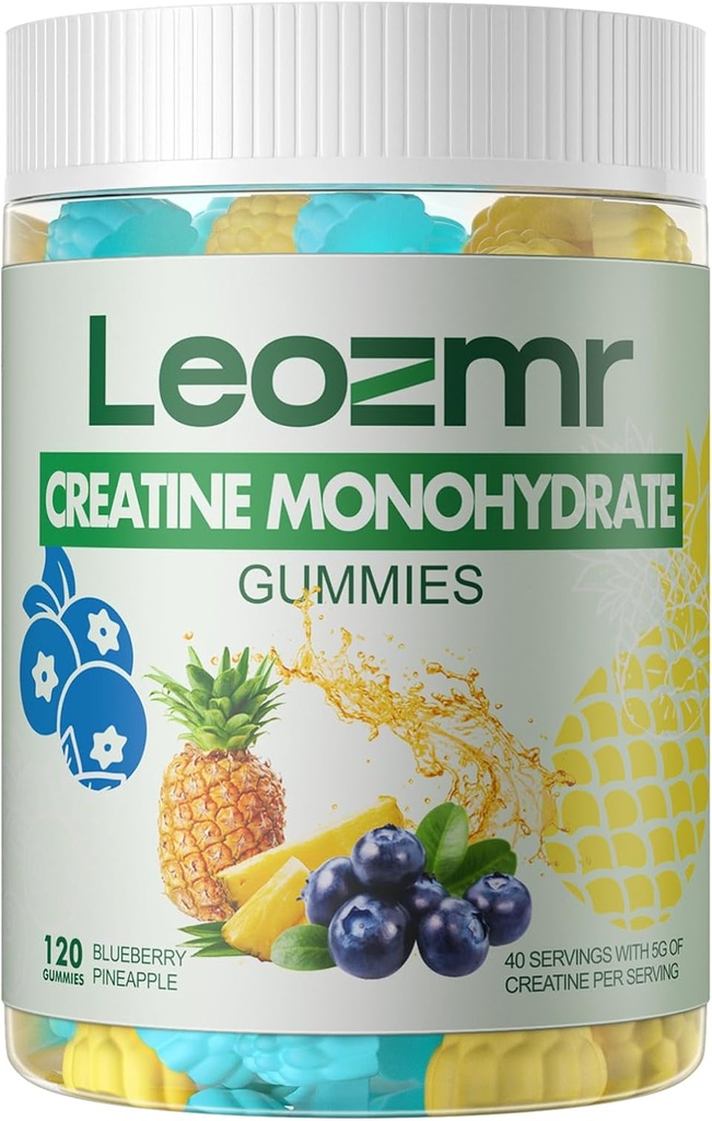 Monohydrate de créatine Gommies 5000mg pour les hommes et les femmes, Chewables Supplément monohydraté de créatine(120 Nombre)- Ananas de bleuets