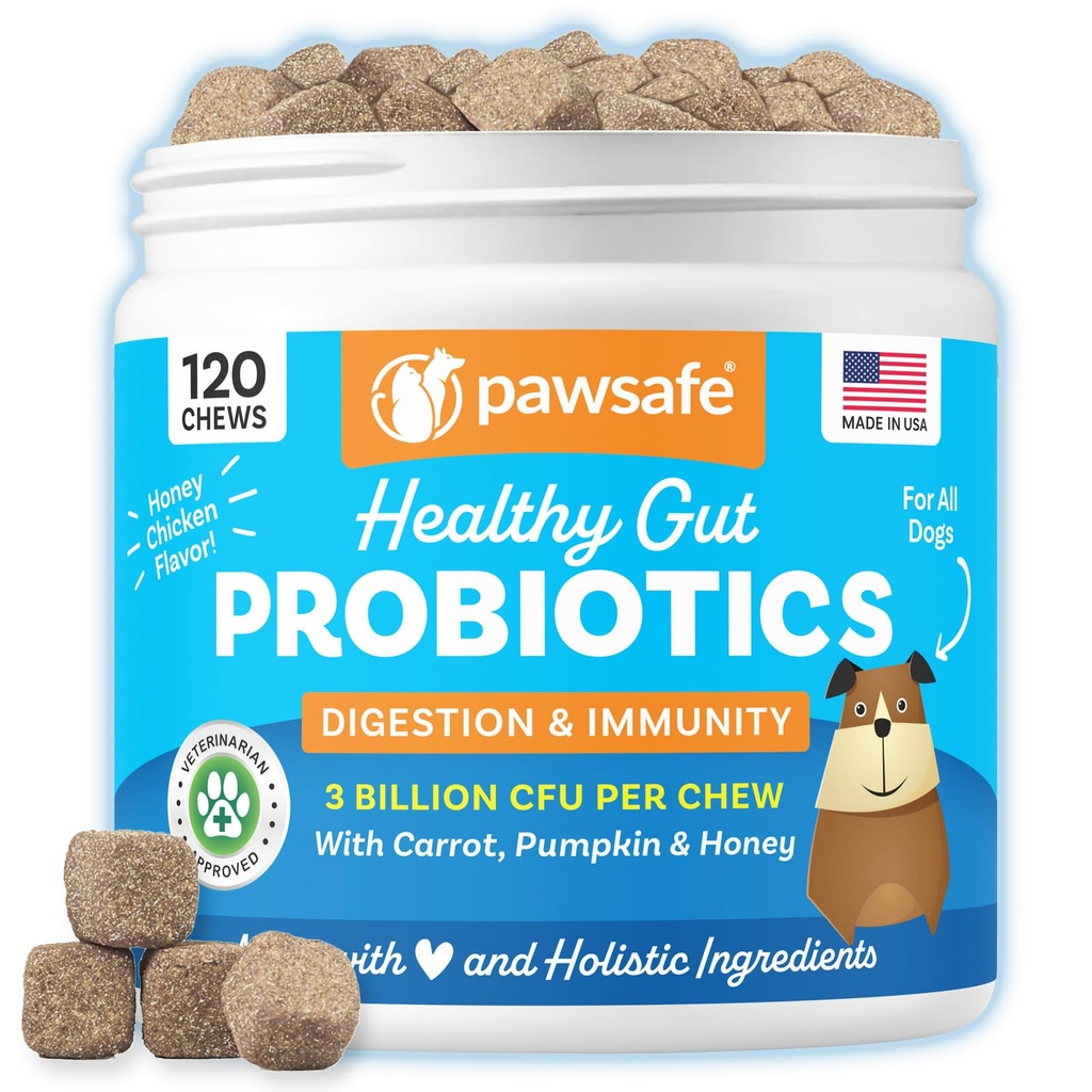 Probiotiques pour chiens, Miel Chicken Flavor, 120 Mâches douces pour la santé digestive et gorgée, supplément de soutien immunitaire, dégazage, anti-diarrhée, aide avec les allergies, l'estomac relevé, la peau de levure et de démangeaison