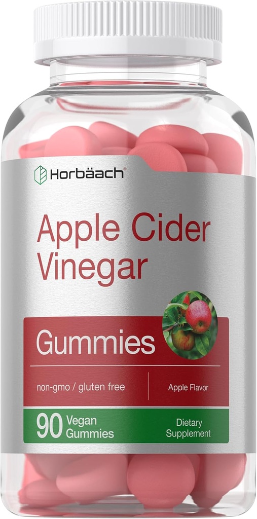 Horbäach Gommies de vinaigre de cidre de pomme végétalien de 90 comtes Supplément de vinaigre de cidre de pomme de pomme d'Avoeur d'Avoeur d'Avoeur d'Avoeur d'Avoine, Gommies sans gluten pour adultes