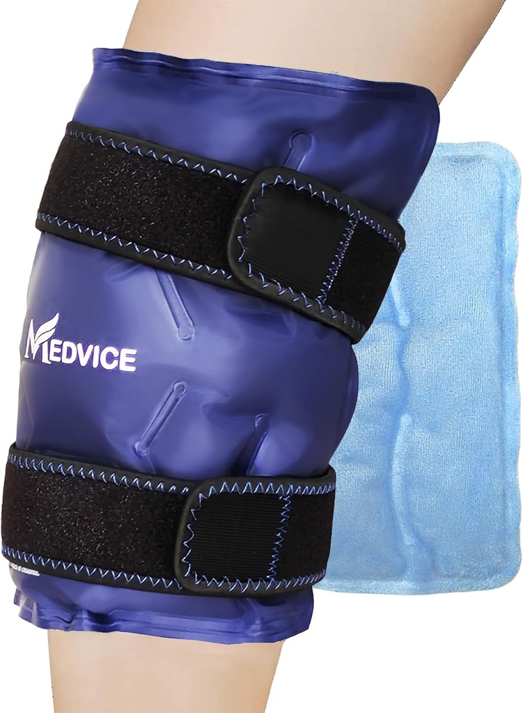 Pack de glace Medvice avec compression à froid pour soulager la douleur au genou, gonflement, chirurgie de remplacement du genou, arthrite, et récupération des blessures, Straps réglables, gel réutilisable enveloppe de glace pour ménisque et bleu ACL