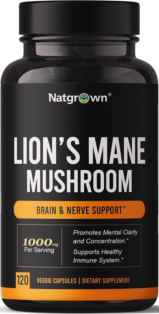 Capsules de complément de champignons de la Mane Lions Natgrave - Lion organique Extrait de la Mane Supplément de cerveau nootrope pour les hommes et les femmes - favorise la clarté mentale, la concentration et la mémoire - pilules végétaliennes