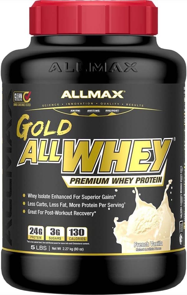 ALLMAX Nutrition Or ALLWHEY, Vanille française - 5 lb - 24 grammes de protéines par scoop - sans gluten, faible teneur en glucides et faible teneur en sucre - Env. 71 portions