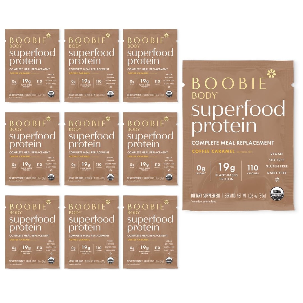 Boobie corps Superfood protéines substitut de repas Shake, café caramel saveur de 19g de protéines en toute sécurité pour la grossesse, l'allaitement, et la maternité