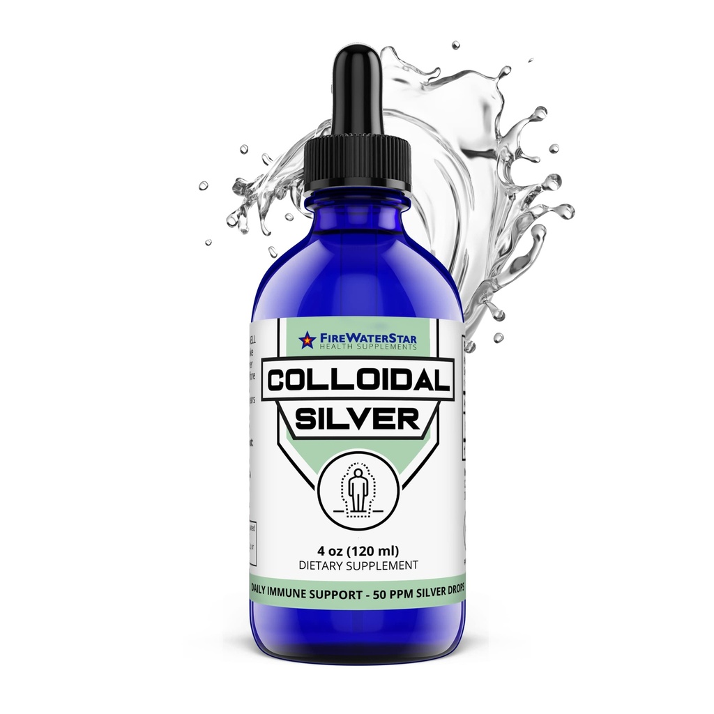 Argent colloïdal FWS, gouttes d'argent liquide, argent pur à 99,99 %, bouteille en verre de 4 oz, 60 portions (2 mois d'approvisionnement), 50 ppm, concentré pour des portions faciles et pratiques