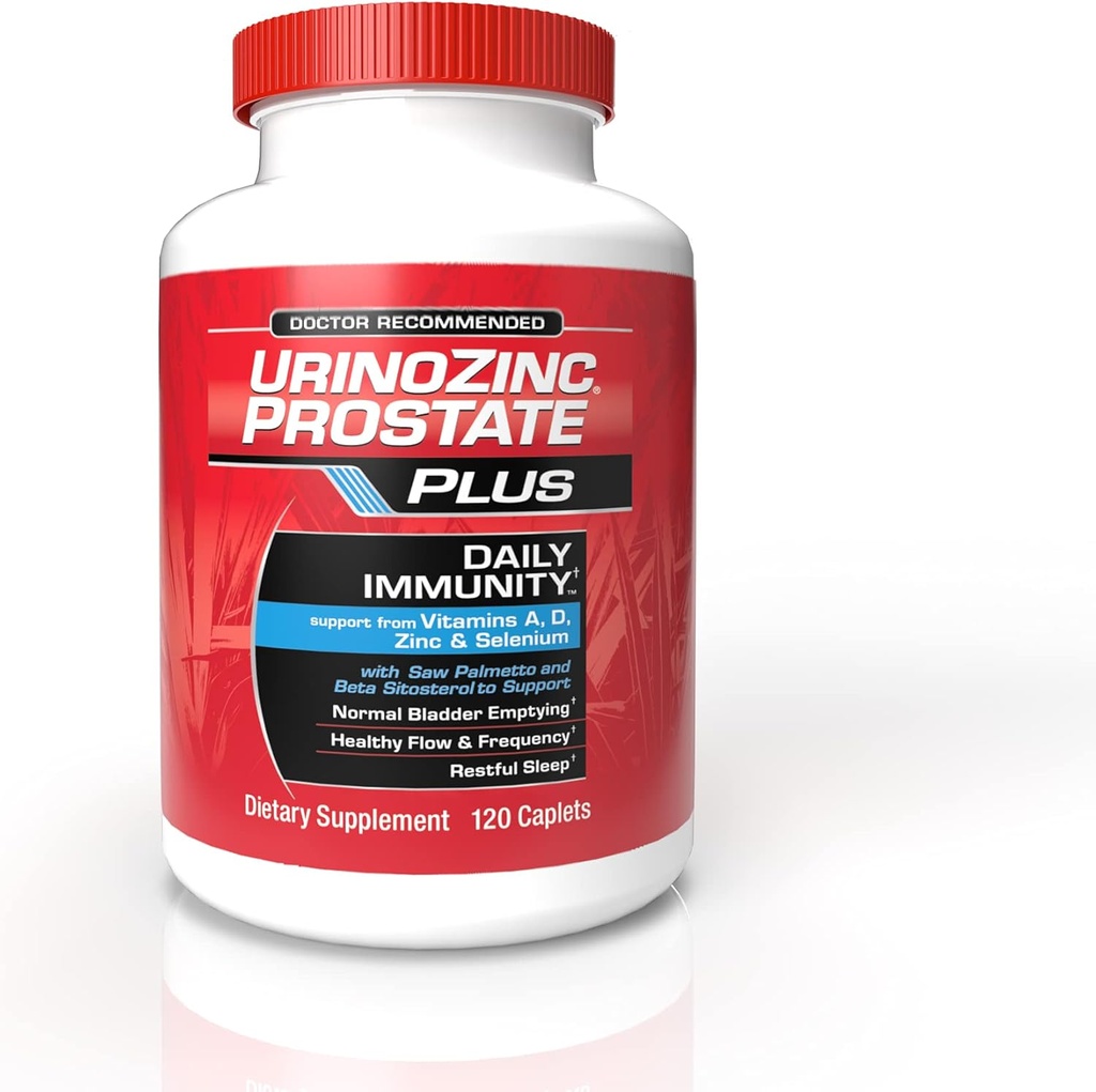 Urinozinc Prostate Plus Immunité quotidienne, 2 mois d'approvisionnement, avec Saw Palmetto & Beta Sitostérol, soutient la santé de la prostate et la santé immunitaire, 120 comtes