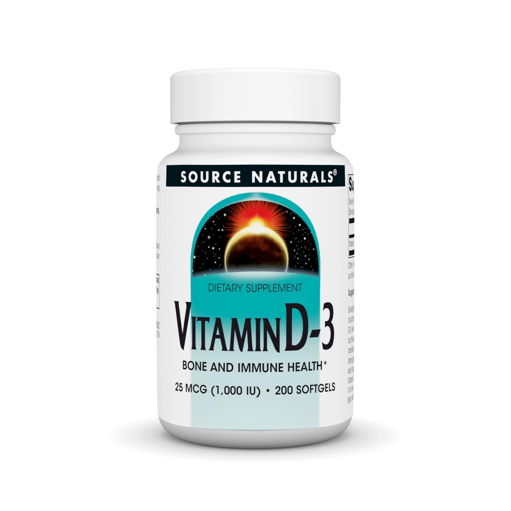 Source Naturals Vitamine D-3 1000 iu soutient la santé osseuse et immunitaire* - 200 Softgels