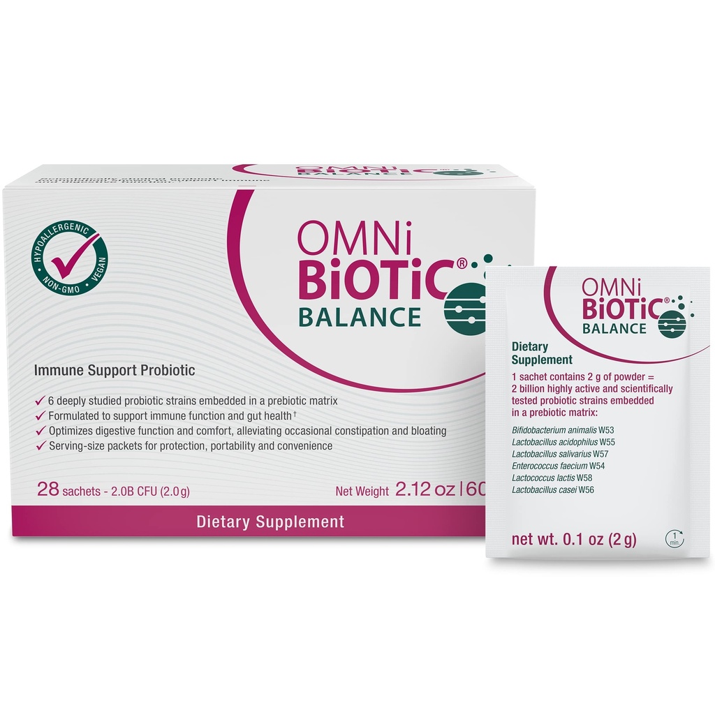 OMNi BiOTiC Balance Probiotic Immune Support - Bifidobacterium & Lactobacillus - Hypoallergénique - Supplément de booster pour les hommes et les femmes - Non-OGM (28 paquets quotidiens)