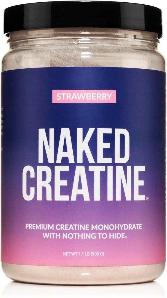 NAKED Creatine - Strawberry Flavored Creatine Monohydrate - Real Strawberry Powder, No Additives, Muscle Growth, Vegan, Non-GMO, Gluten Free, Soy Free - 45 Servings
