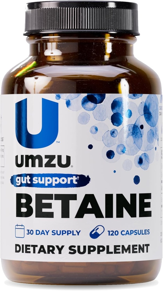 Supplément UMZU Betaine HCl.Support digestif, confort gastrique, absorption nutritive et soutien cardiovasculaire.Support naturel de digestion et d'aide à la santé Gut (120 capsules)
