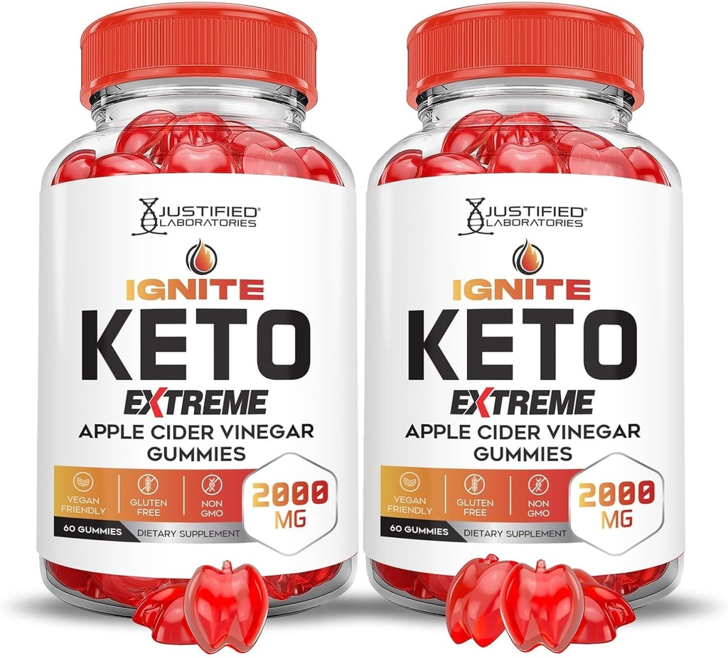 Justified Laboratories (2 Pack Ignite Keto ACV Gummies Extreme 2000MG Advanced Ignite Keto Gummies Apple Cider Vinegar Formulated with Pomegranate Beet Juice Powder B12 Vegan Non GMO 120 Gummys