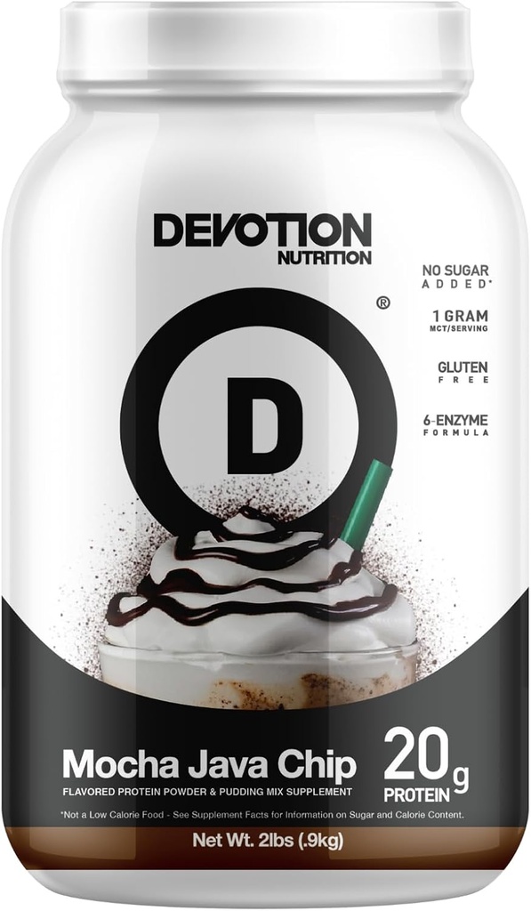 Dévotion Nutrition Mélange de poudre de protéines sans gluten, sans kéto, sans sucre ajouté.